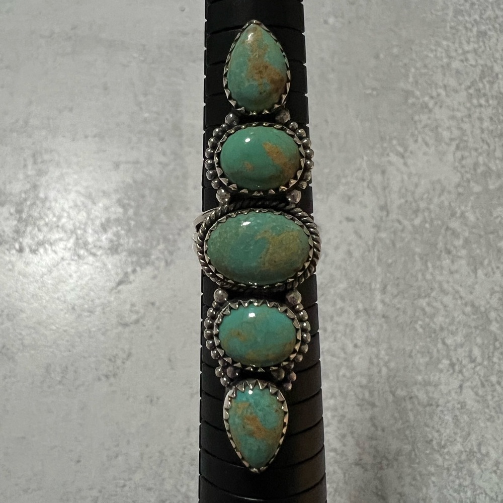 Turquoise Silver 925 Statement Ring Size 9 - image 2